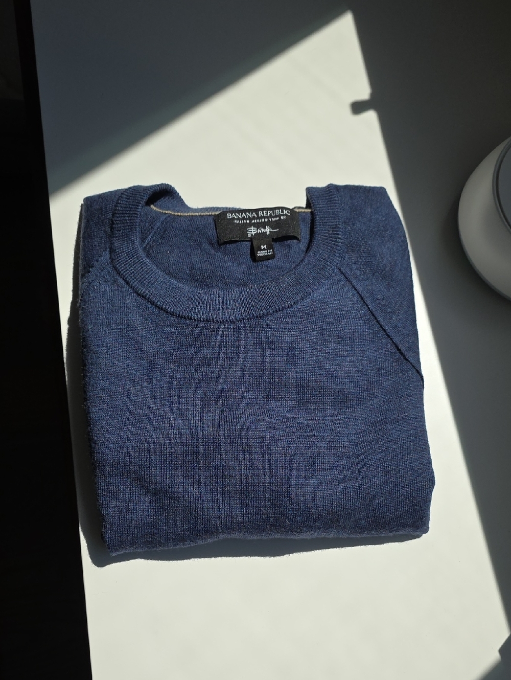 Banana Republic Men's Italian Merino Wool Dark Navy Crewneck Sweater